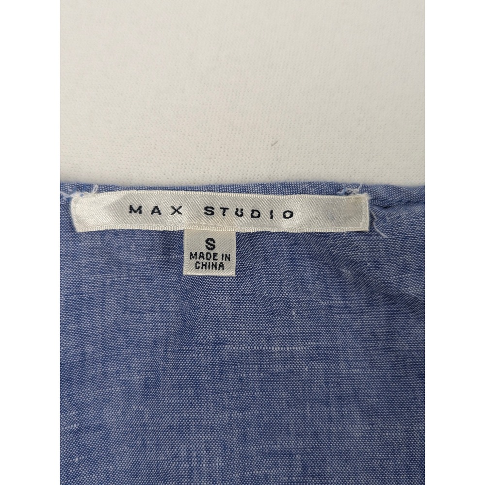 Max Studio Womens Blue Linen Blend Split Neck Button Blouse Size S - Picture 9 of 13
